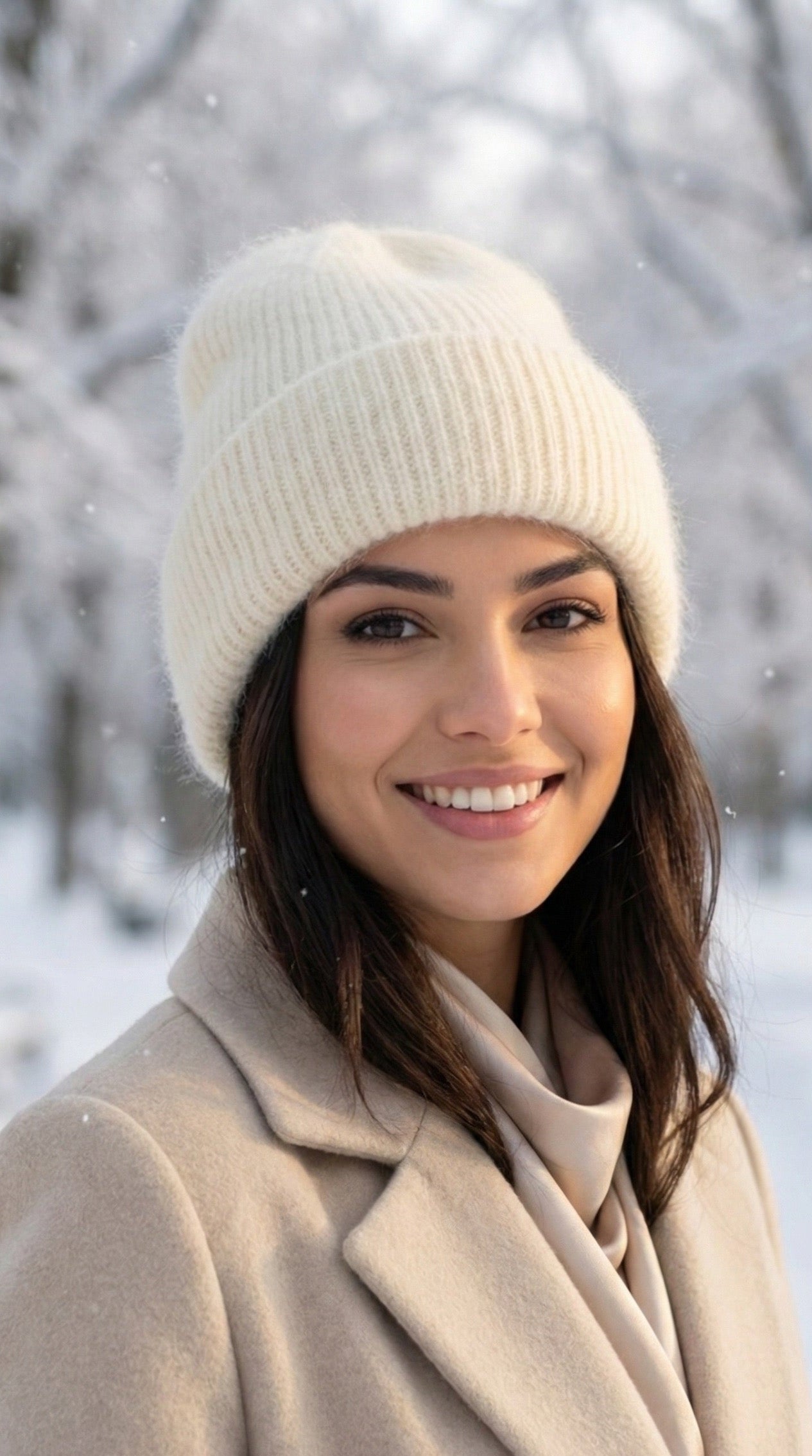 luxury angora wool hat with smooth mulberry silk lining inside