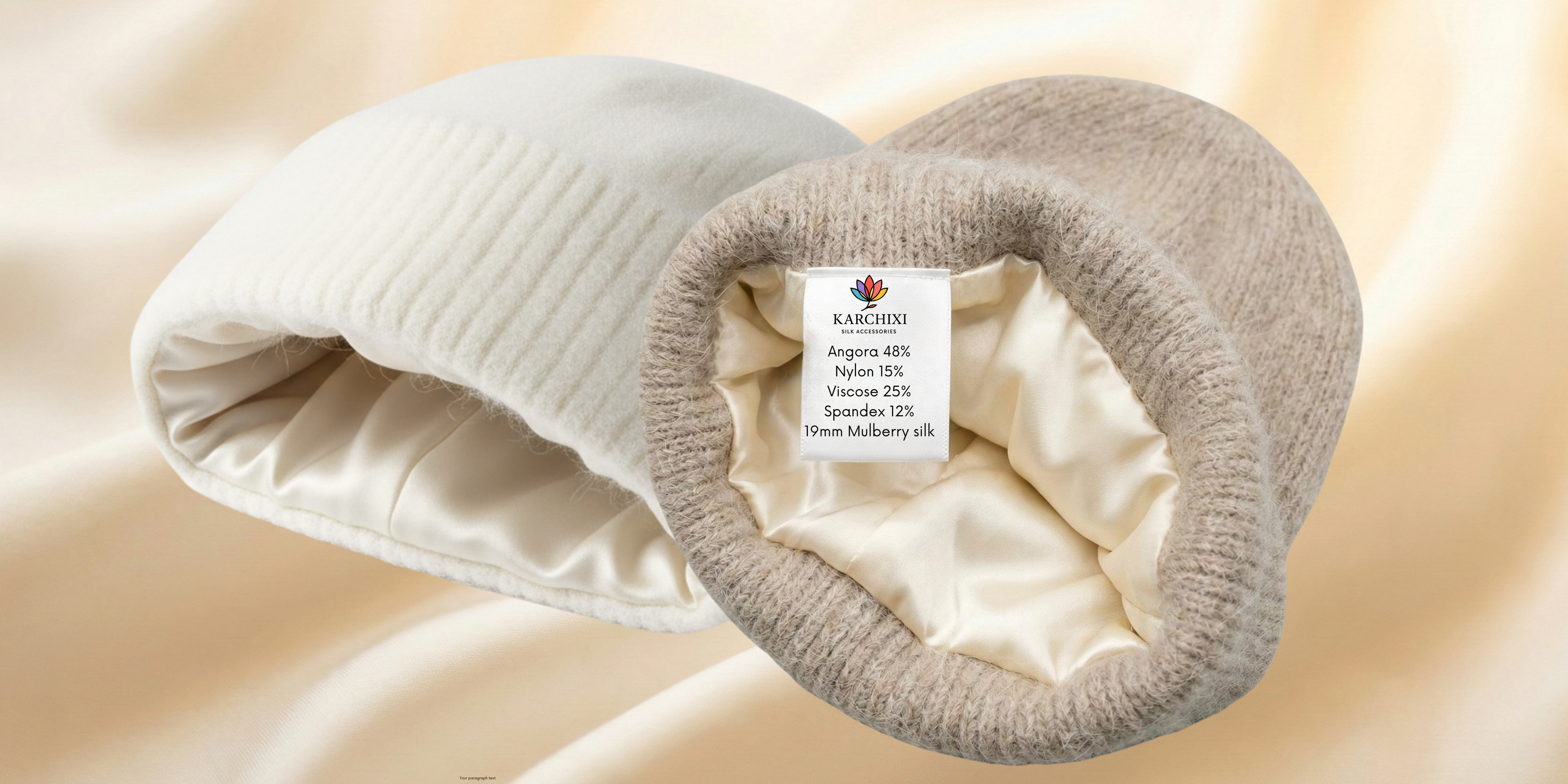 silk-lined angora wool beanie with mulberry silk interior