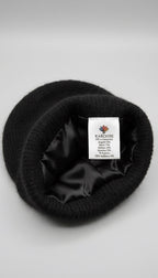 Black knit beanie with silk lining and karchixi logo