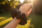 pure back silk big scrunchies on hand, sunny theme